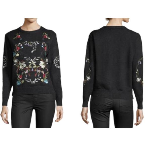 Haute Rogue Embroidered Floral Sweater Black Size M - Picture 2 of 7